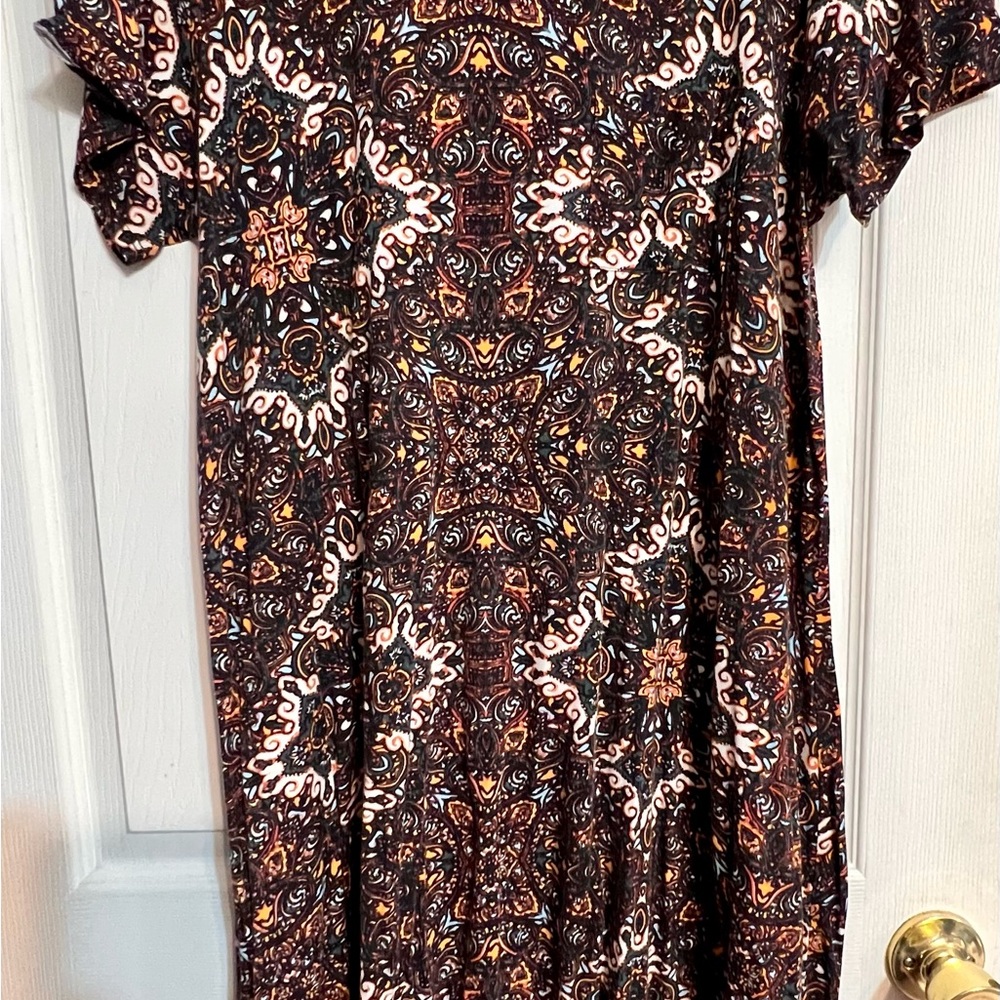 LuLaRoe Black and Orange Patterned Carly Dress